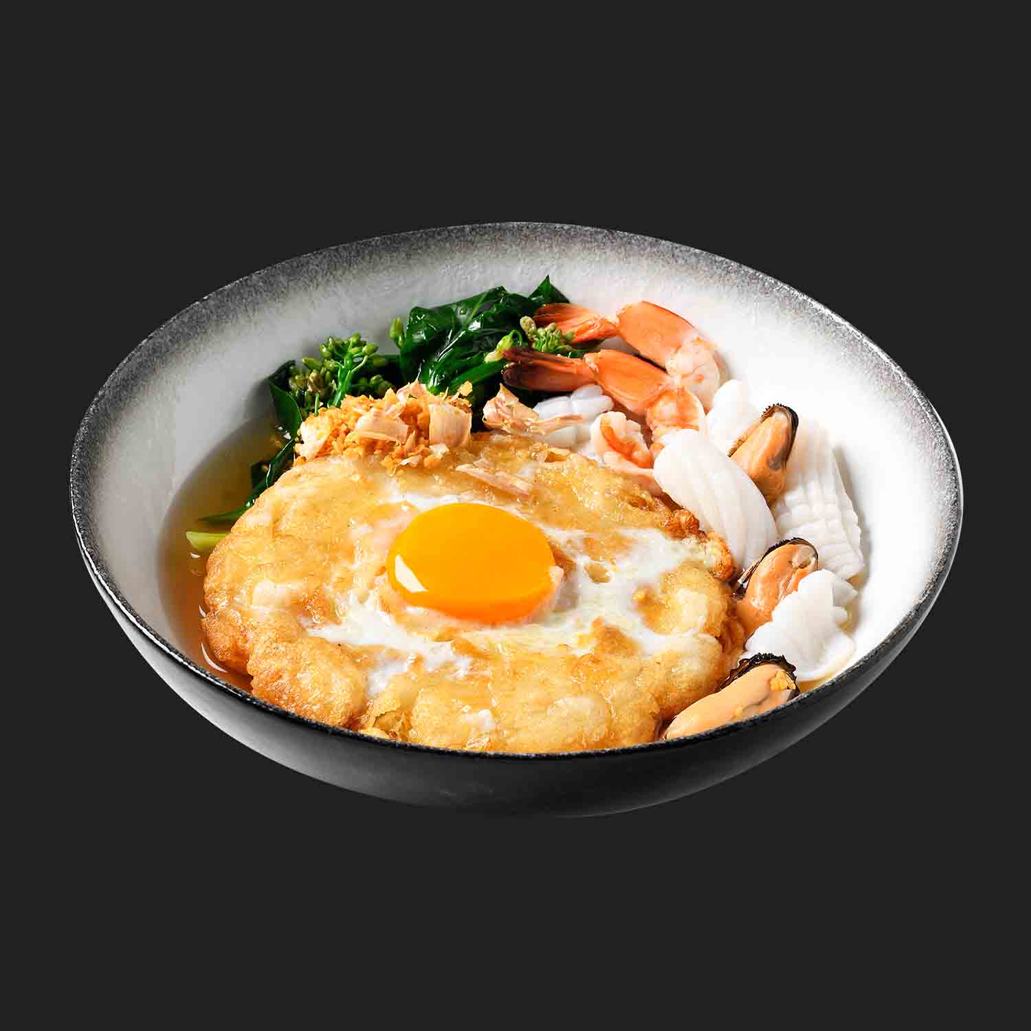 เส้นใหญ่ (กรอบ/ธรรมดา) ราดหน้าทะเล ไข่ดาว